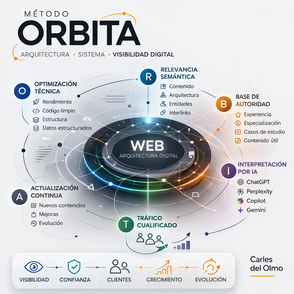 Resumen visual del método ORBITA aplicado al desarrollo web, SEO y GEO